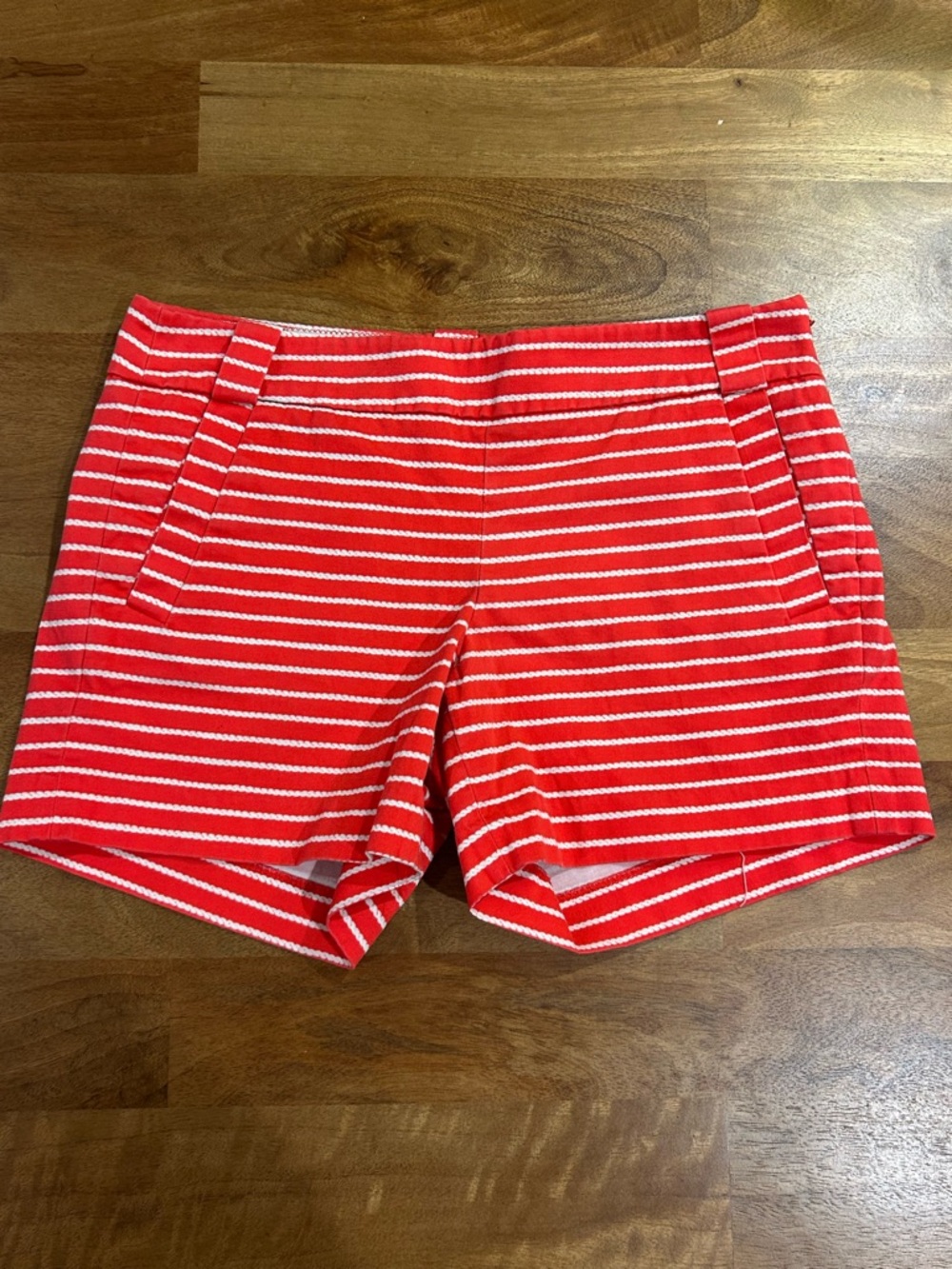 J. Crew Red and White Striped Chino Shorts w/ Side Zipper 4” Inseam Size 4